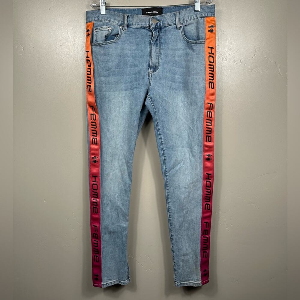Men’s Homme+Femme Tesla Denim Blue With Orange Gradient-Blue Size 38x30